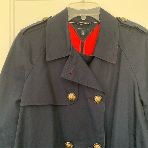 Tommy Hilfiger - Navy Belted Pea Coat with Brass Buttons - Size L - Picture 7 of 16